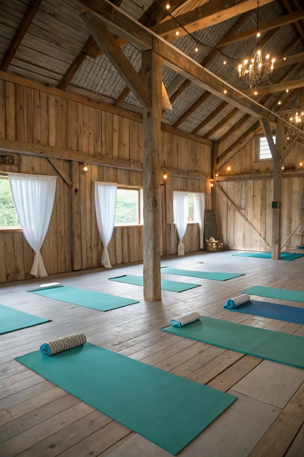 Find peace and tranquility in a pole barn yoga retreat.