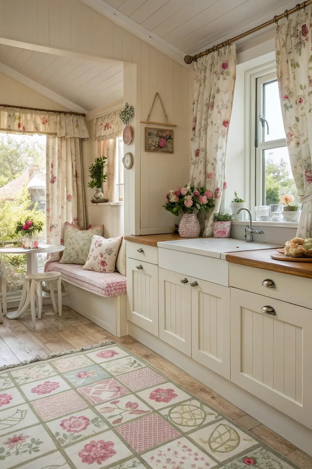 Cottage-style flooring creates a cozy and nostalgic atmosphere in kitchens.