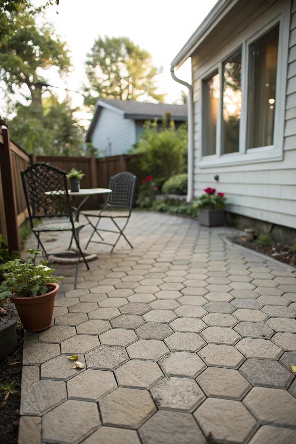 Unusual paver shapes create a distinctive patio design.