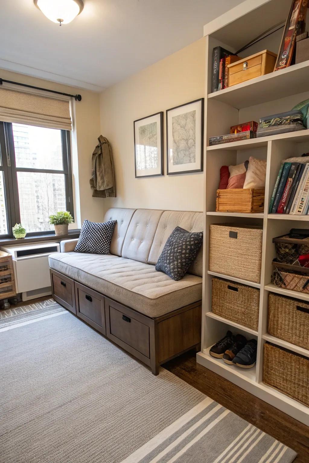 Double-duty furniture maximizes functionality in compact spaces.