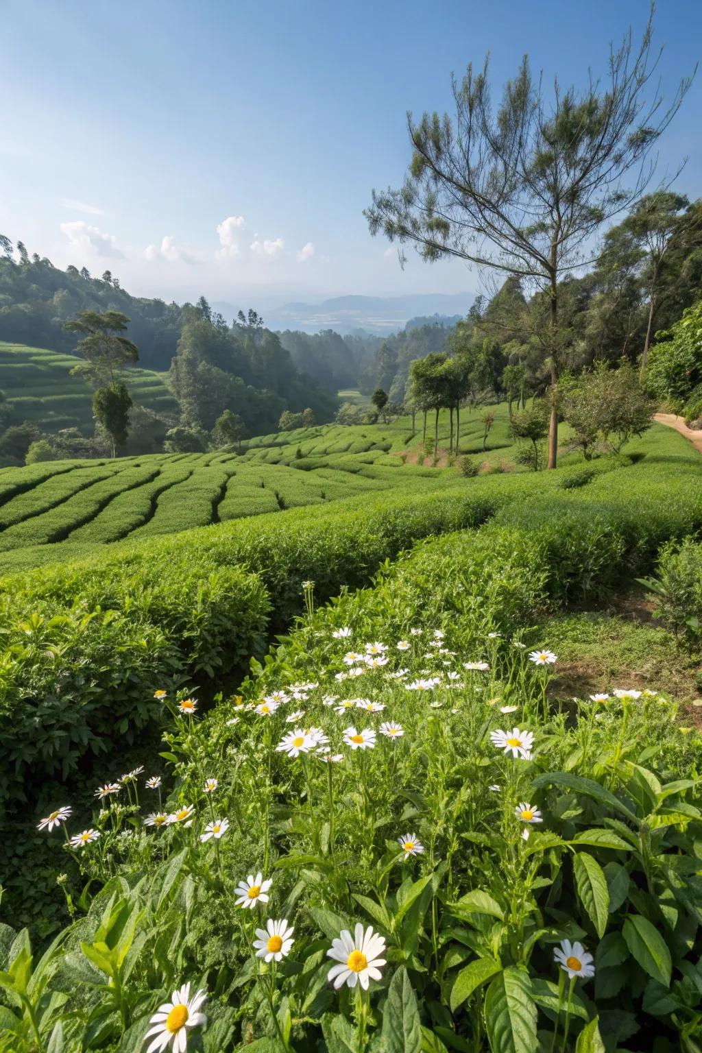 A tranquil tea garden perfect for brewing fresh cups of tea.