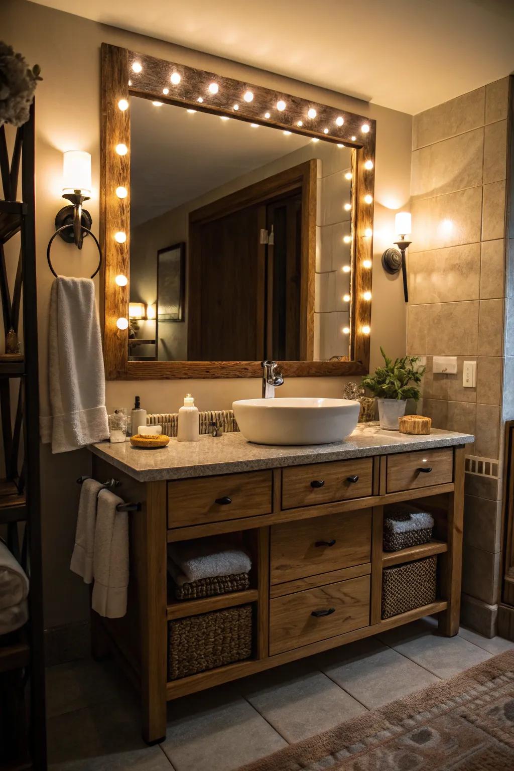 A bathroom vanity with backlighting for a sophisticated and ambient ambiance.