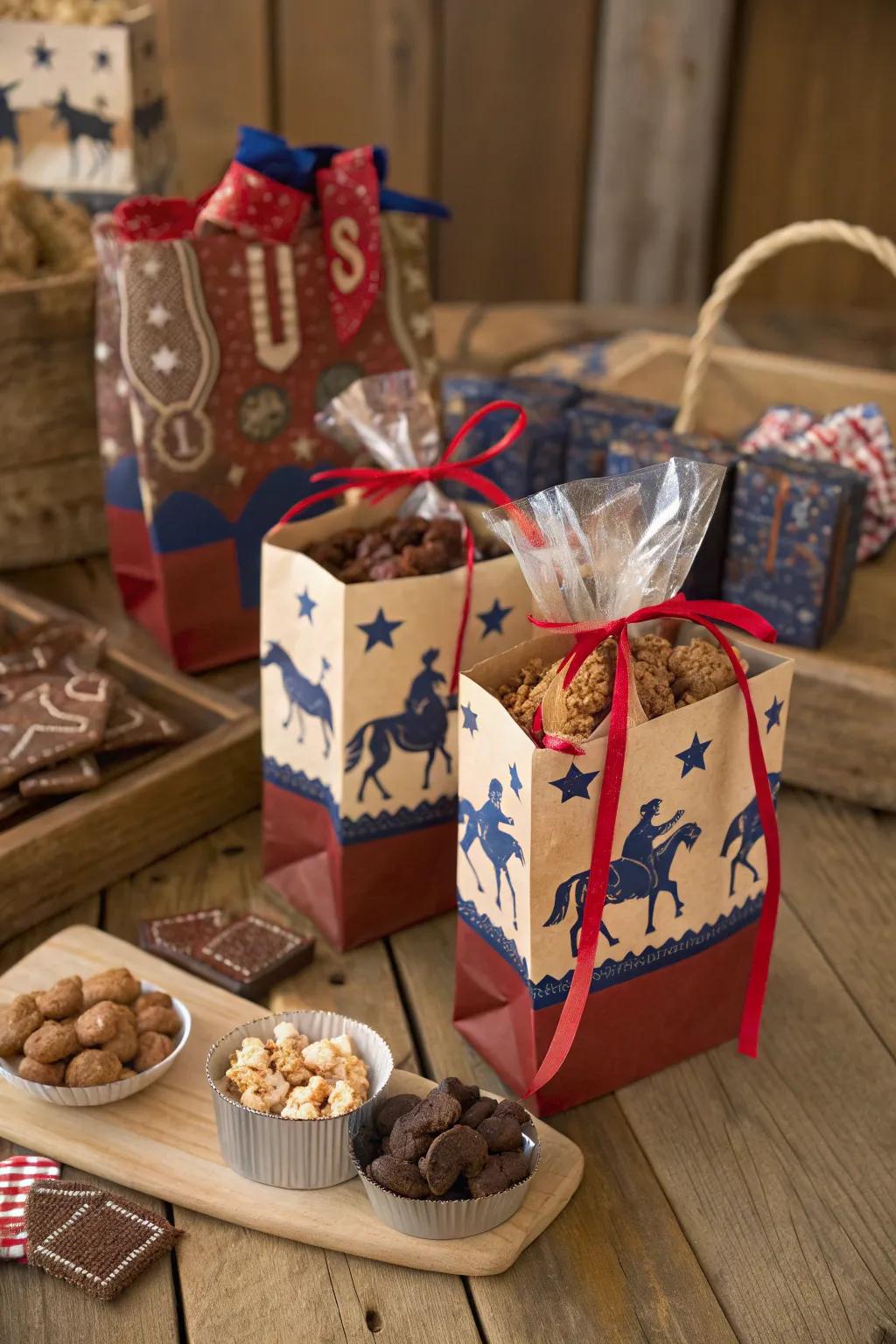 Western-themed gift bags are a sweet farewell for guests.