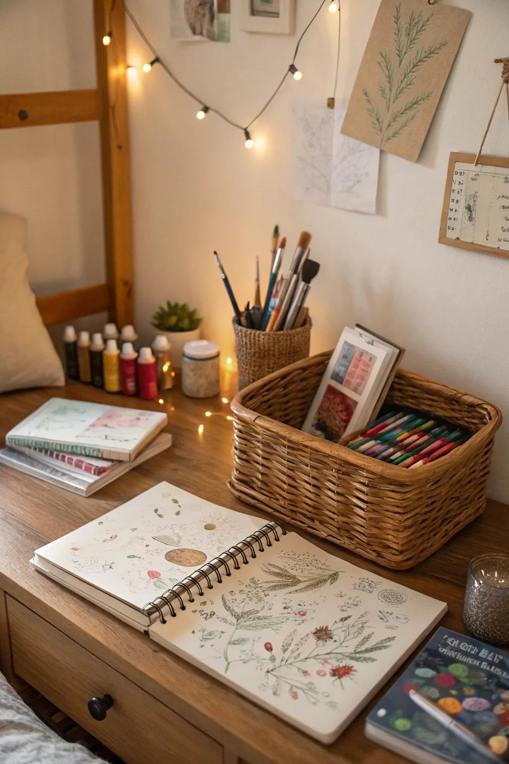 A basket for design tools promotes spatial clarity.