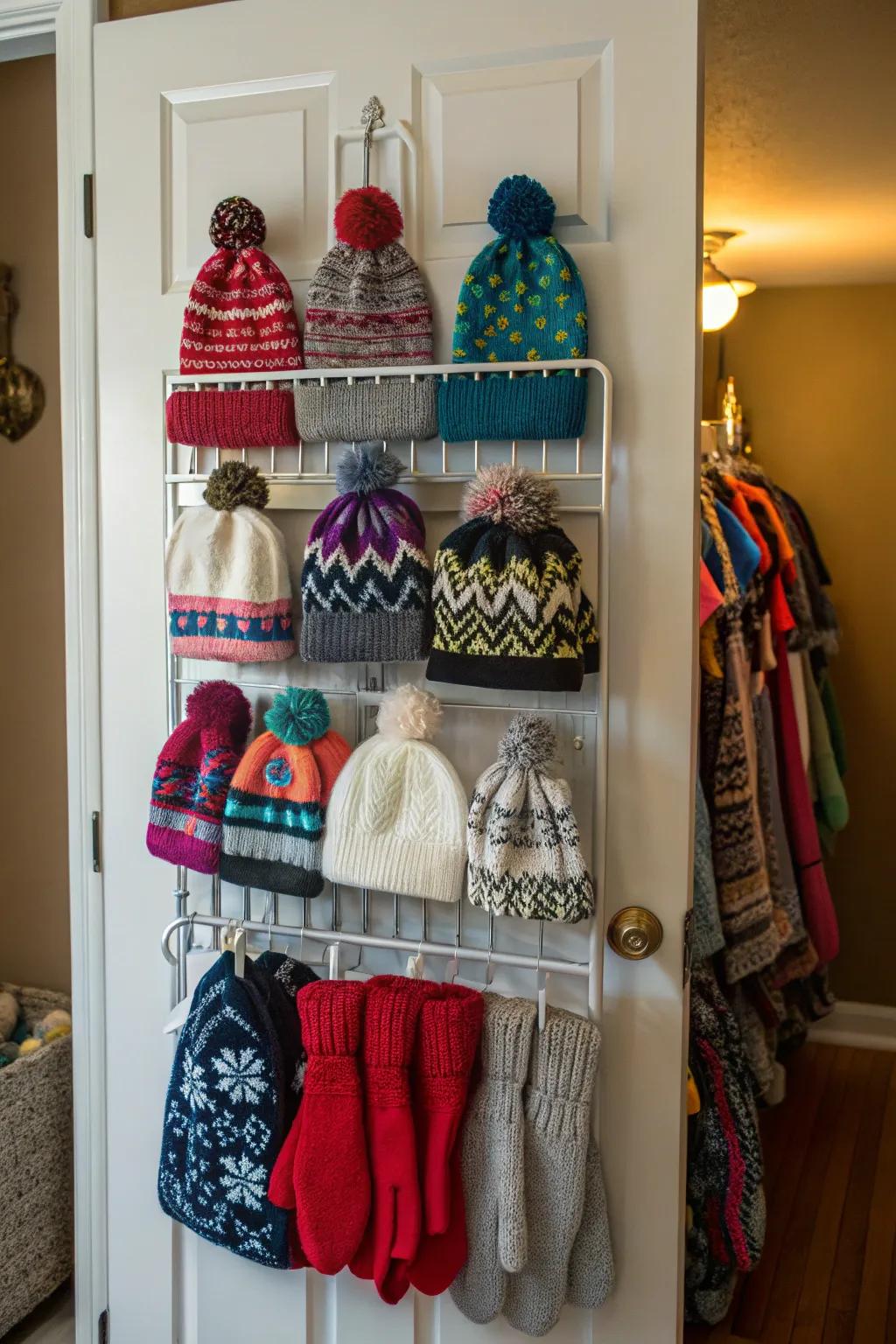 Over-the-door racks keep small items organized.