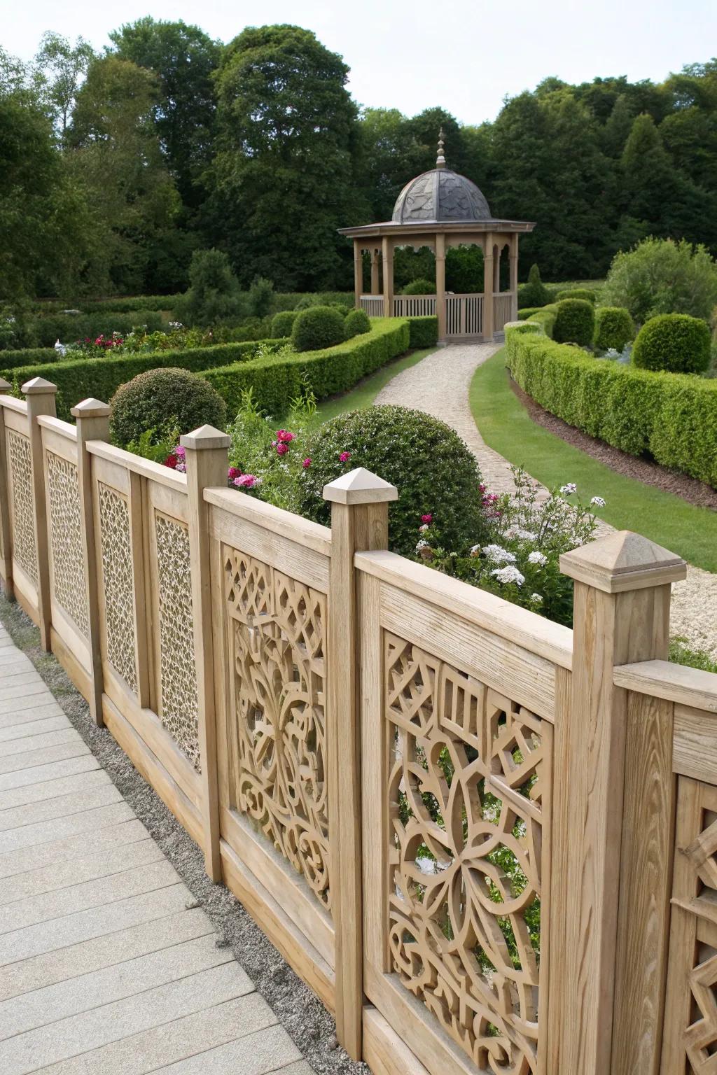 Decorative patterns transform fences into art pieces.