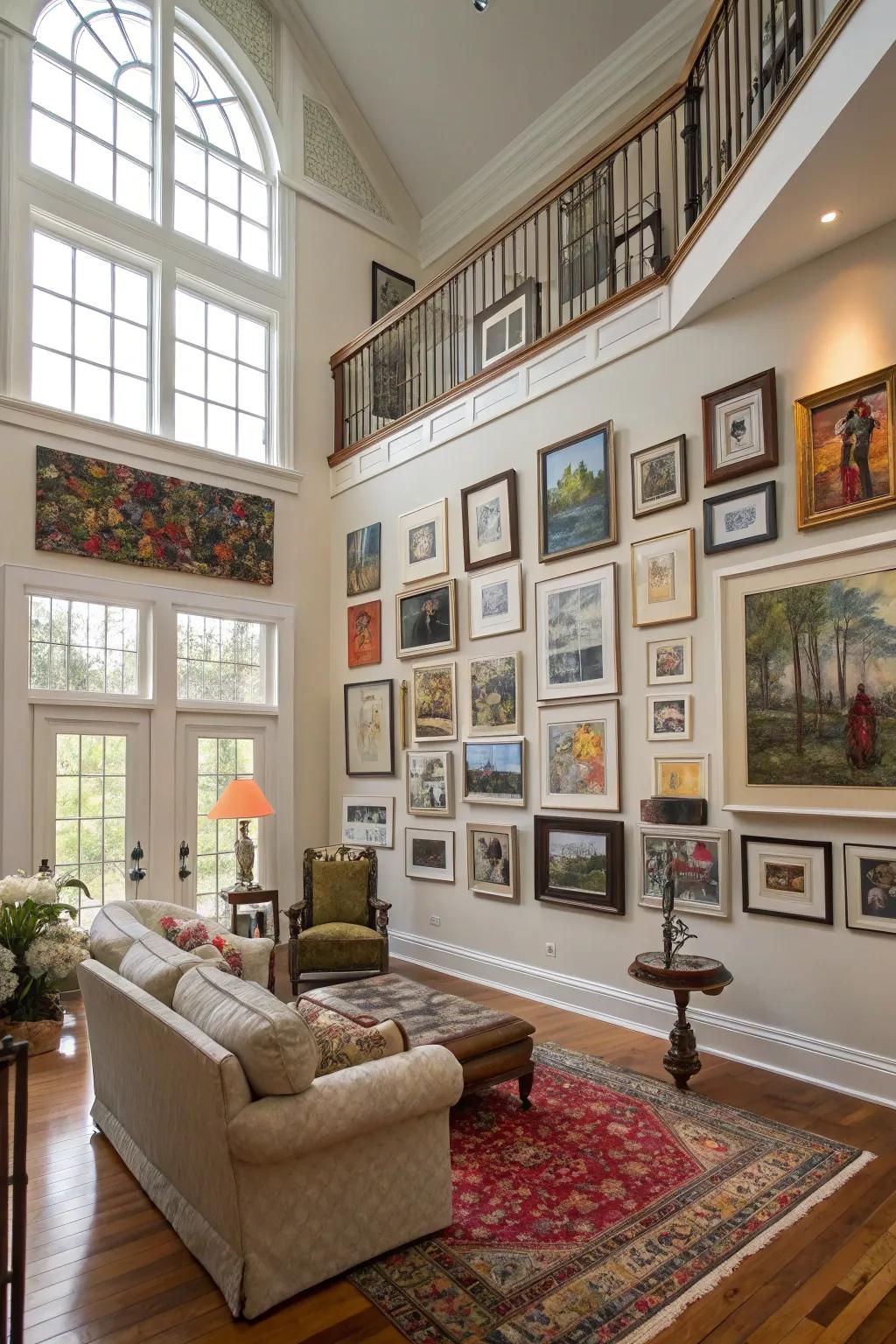 A gallery wall creates an artful display in the great room.