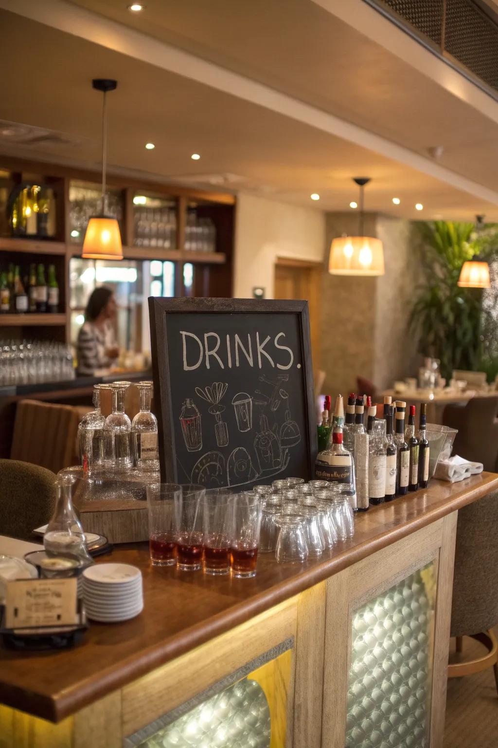 A chalkboard menu adds charm and clarity to your bar.