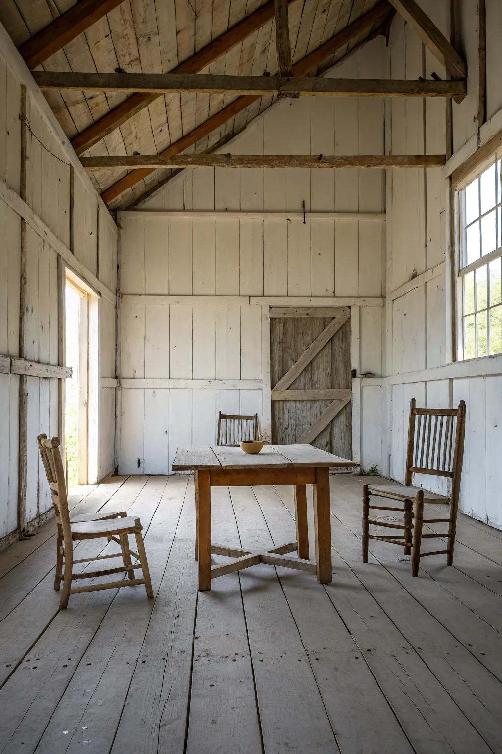 Minimalist decor enhances the barn's architectural beauty.