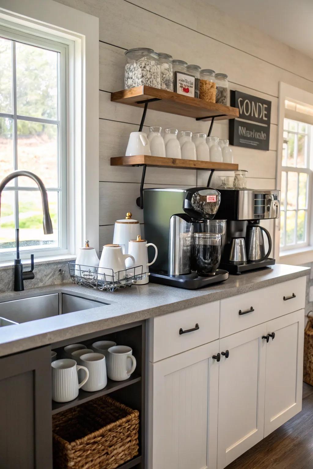 A coffee bar is a perfect morning treat in any kitchen.