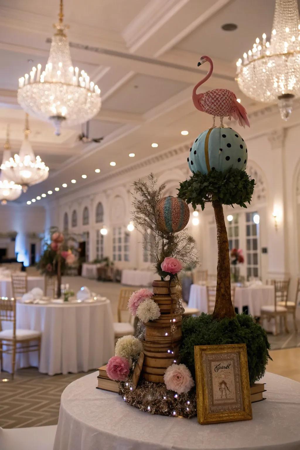 Creative table compositions add a playful and creative flair.