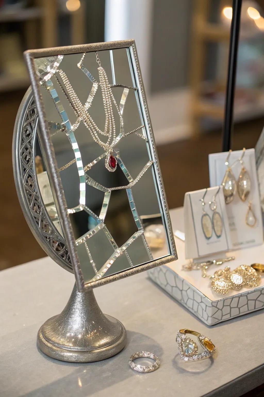 A mirror jewelry display is both functional and beautiful.