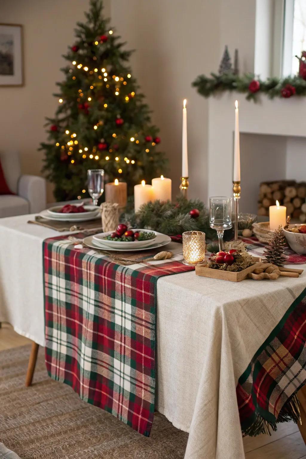 Plaid throws as tablecloths add warmth and style to the table.