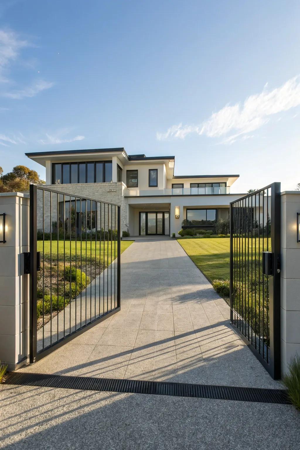 A symmetrical gate that reflects the architectural balance of the home.