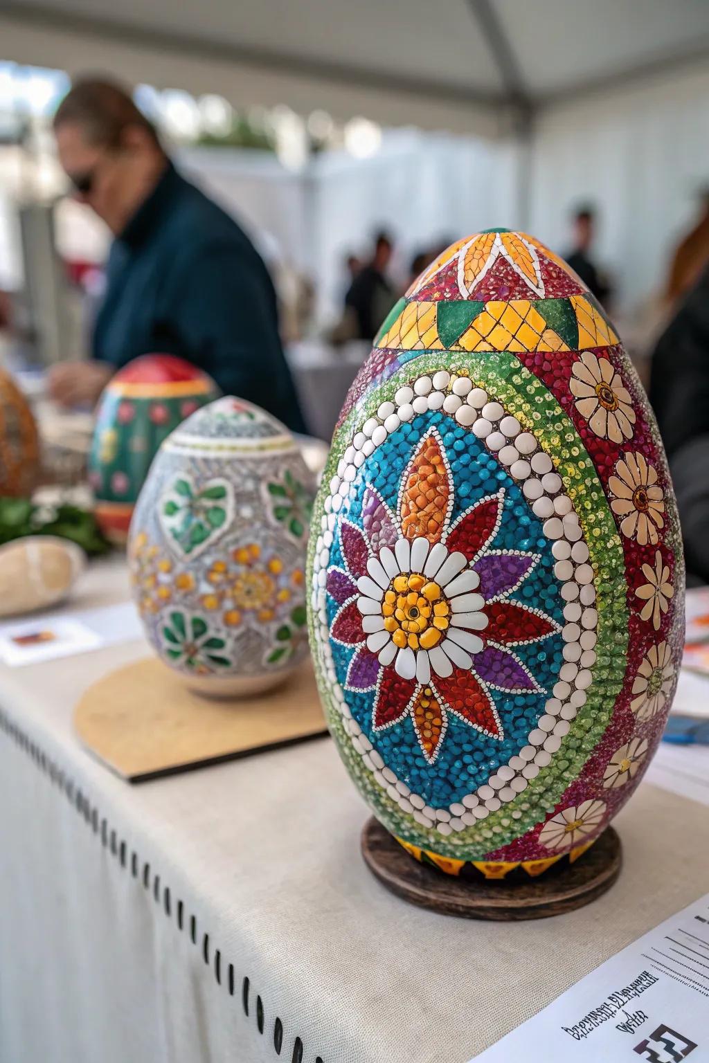 Ingenious artwork utilizing mosaics composed of vibrant casings of gems.
