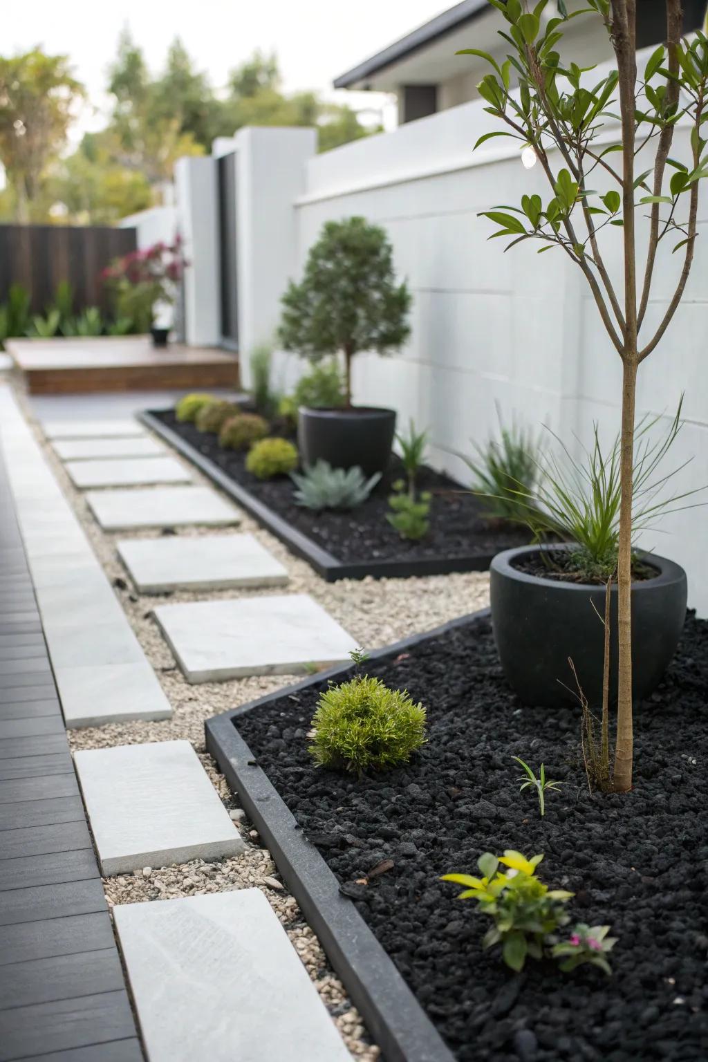 Modern minimalism shines with black mulch simplicity.