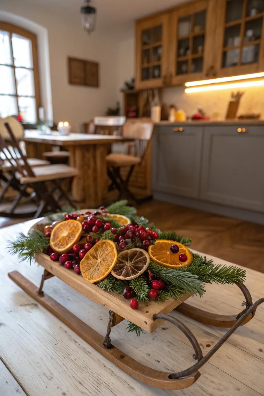 A fresh sled with seasonal fruits