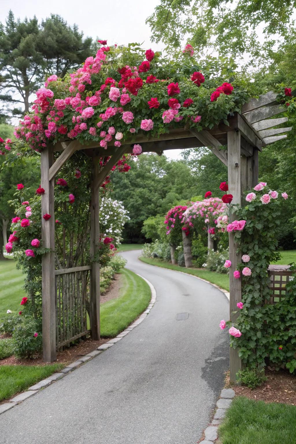 Whimsical arbors offer a charming entrance.