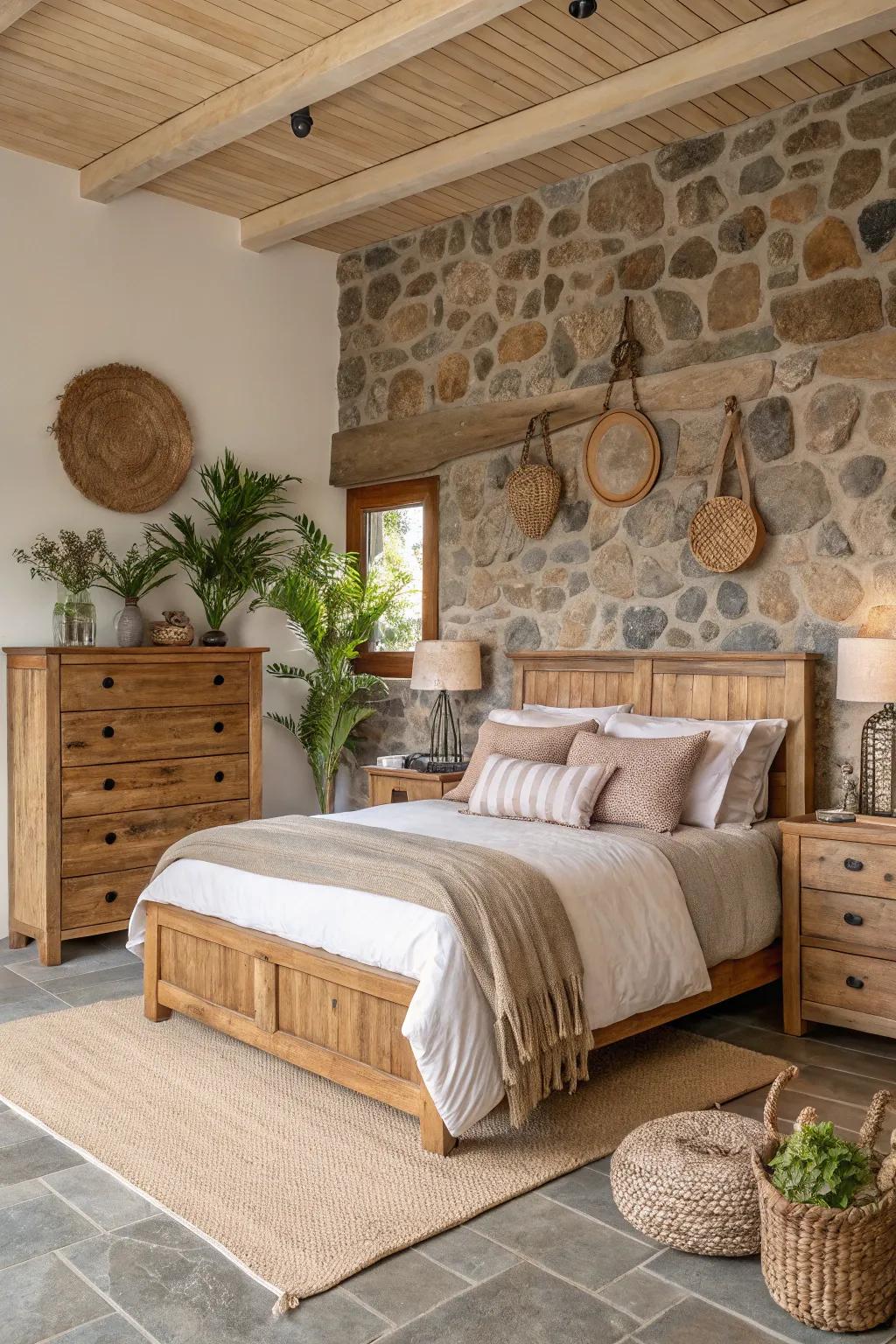 Natural materials introduce warmth and authenticity to this bedroom.