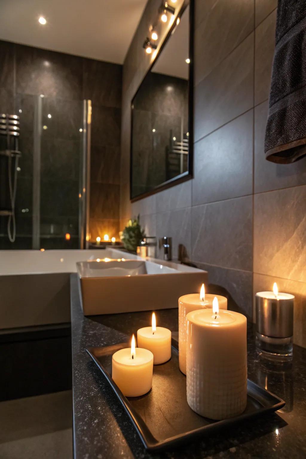 Subtle fragrance completes the moody bathroom experience.