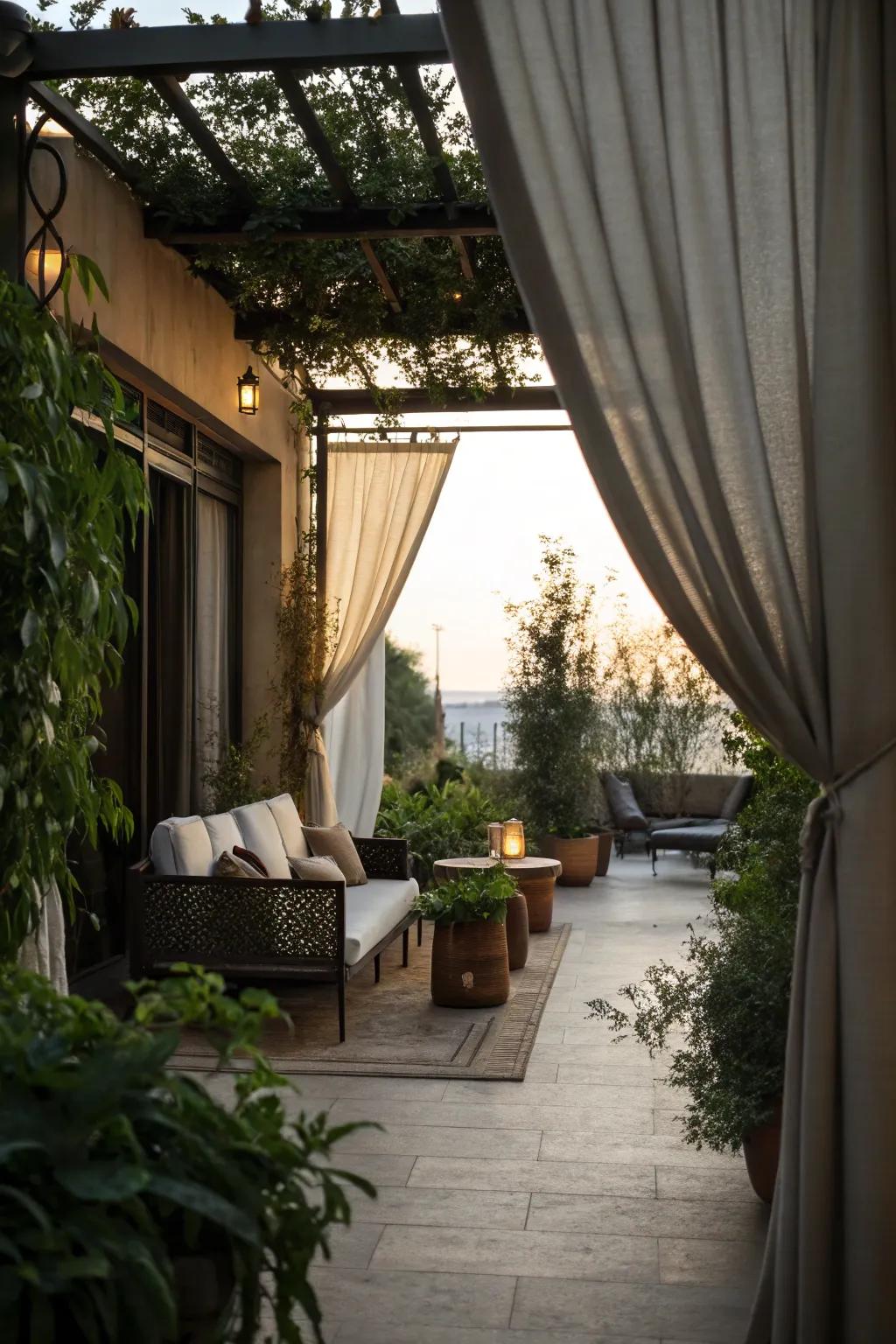 Outdoor curtains inject privacy and a cozy vibe.