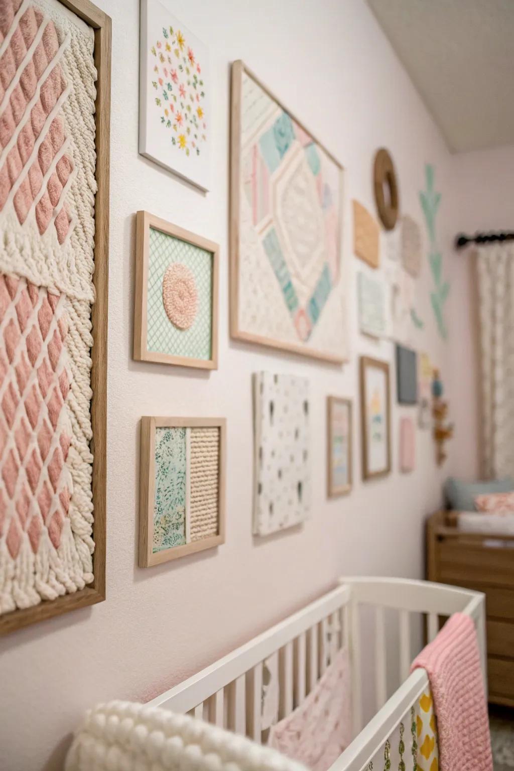 Textured hanging wall art introduces dimension and distinctiveness within the nursery.