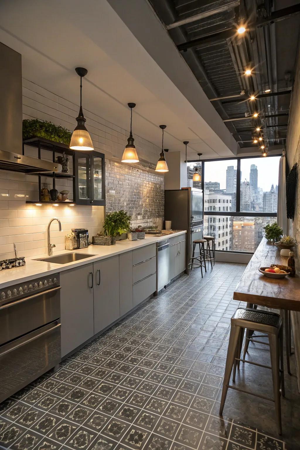 Metal-look tiles add a modern and industrial edge to kitchen designs.