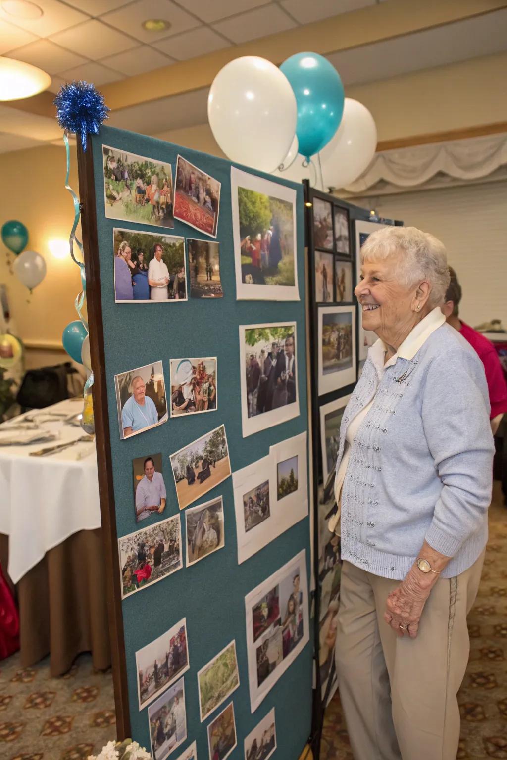 A picture wall showcases a visual journey of the retiree's existence.
