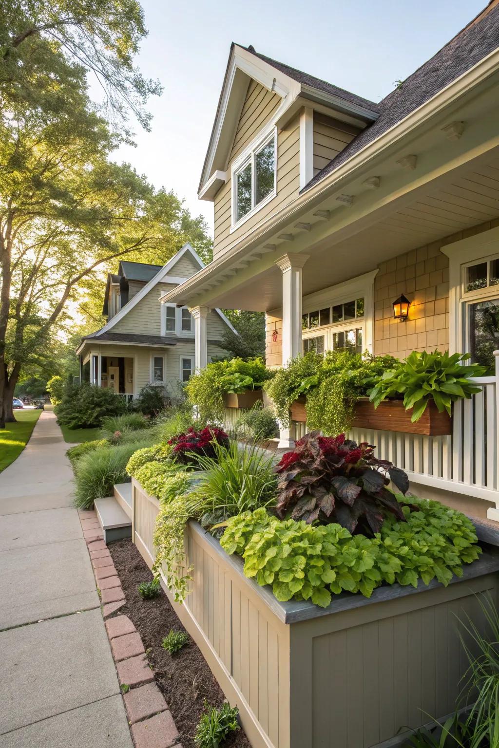 Home with a greenery-filled shed dormer.