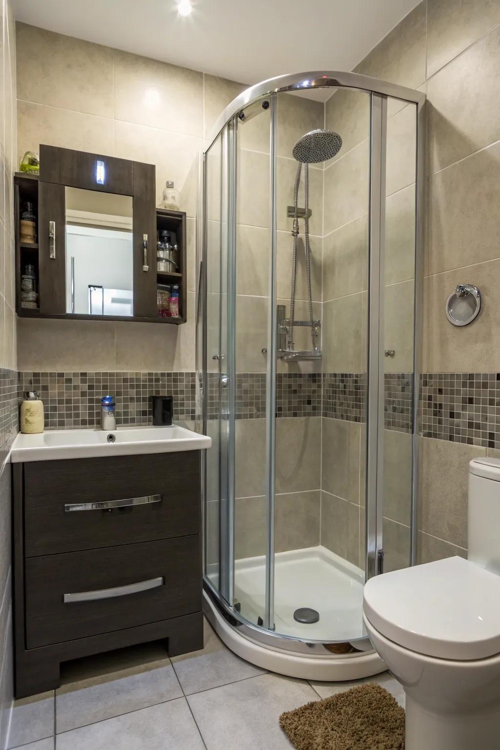 Compact shower stalls save space without sacrificing style.