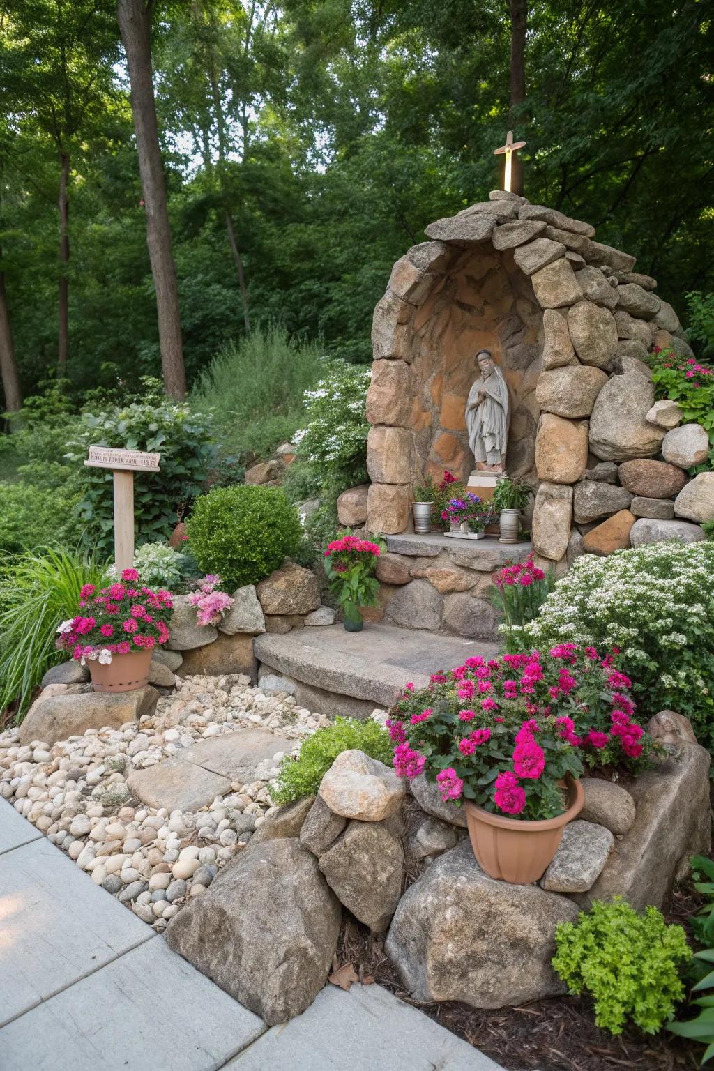 Create a serene retreat with an outdoor garden altar.