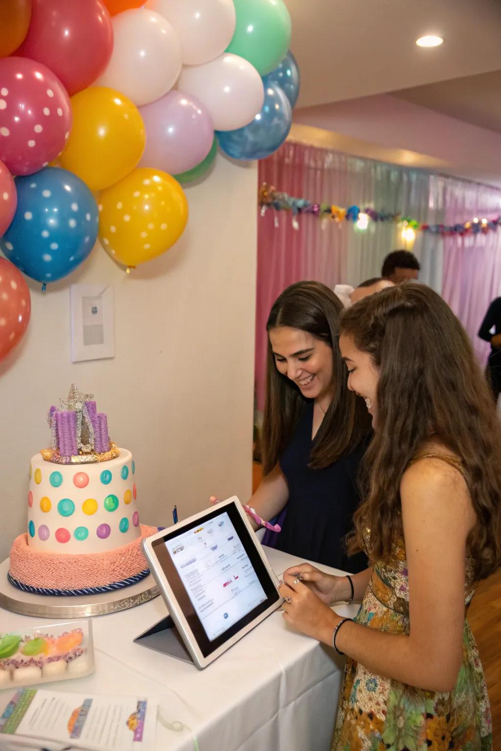 A virtual guestbook at a sweet sixteen.