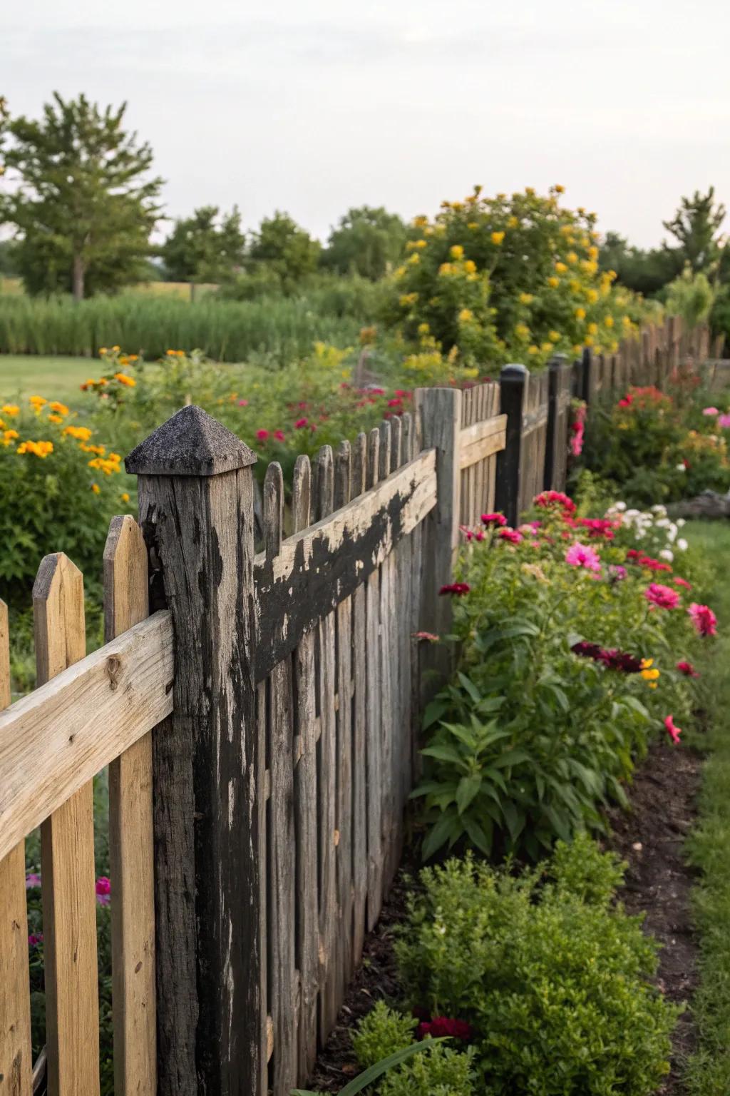 Dark stains add depth and contrast to wooden fences.