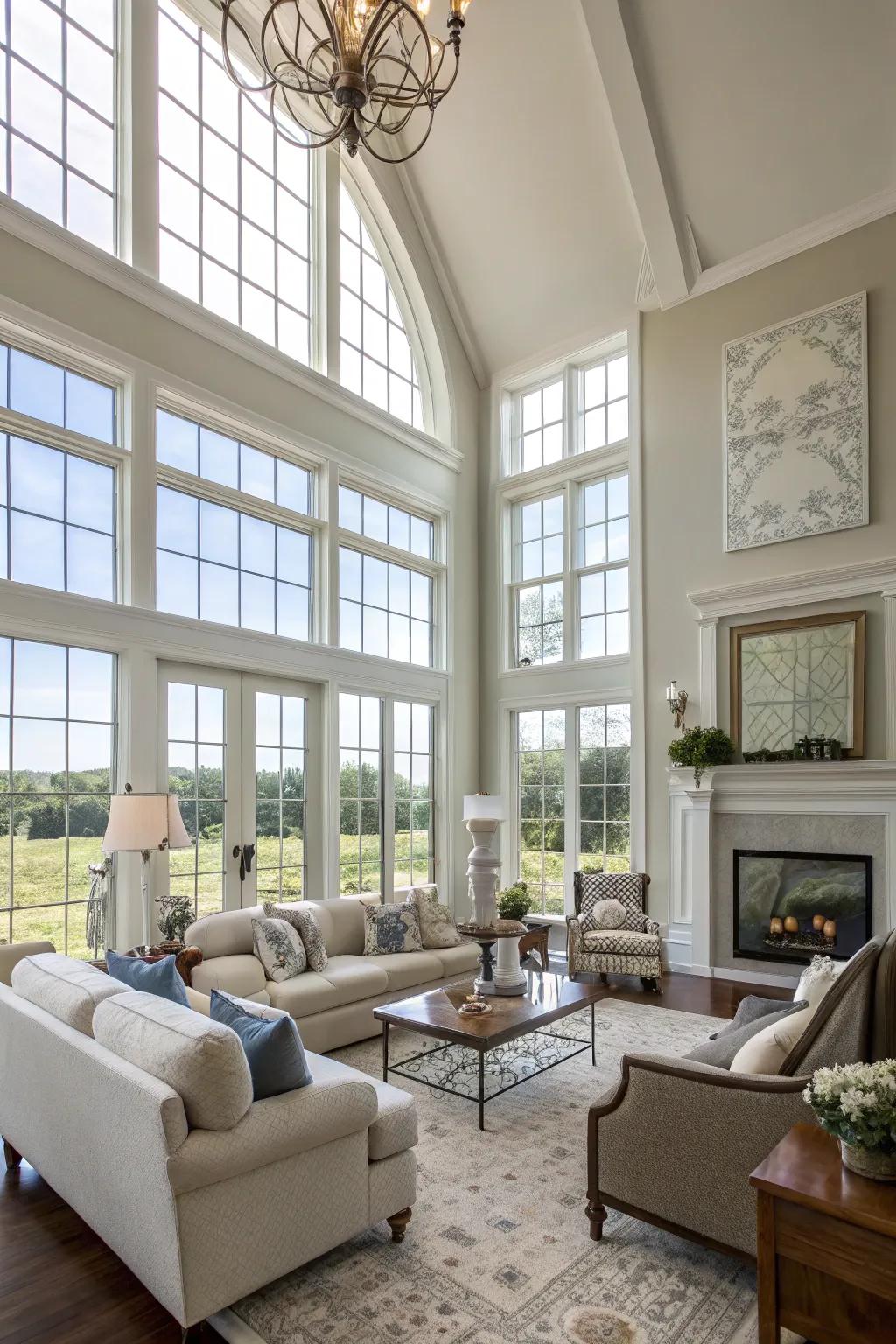 Maximizing natural light enhances the inviting ambiance of the great room.