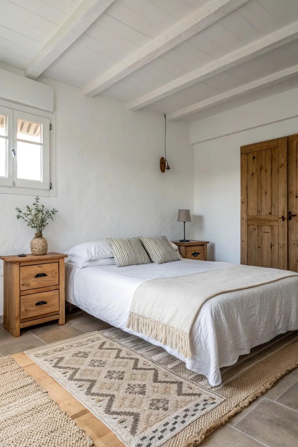 Minimalist decor enhances the bedroom's sense of serenity.