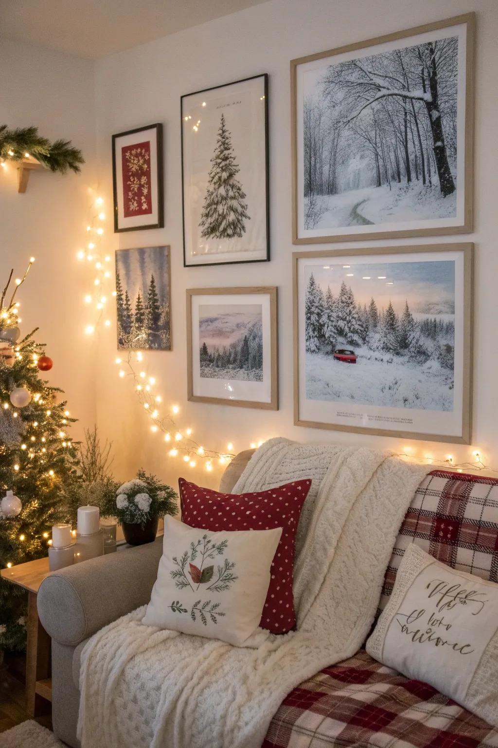 Seasonal wall art setting the holiday mood.