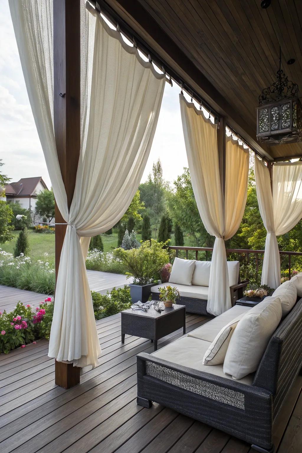 Draped fabrics add elegance and luxury to your deck setting.