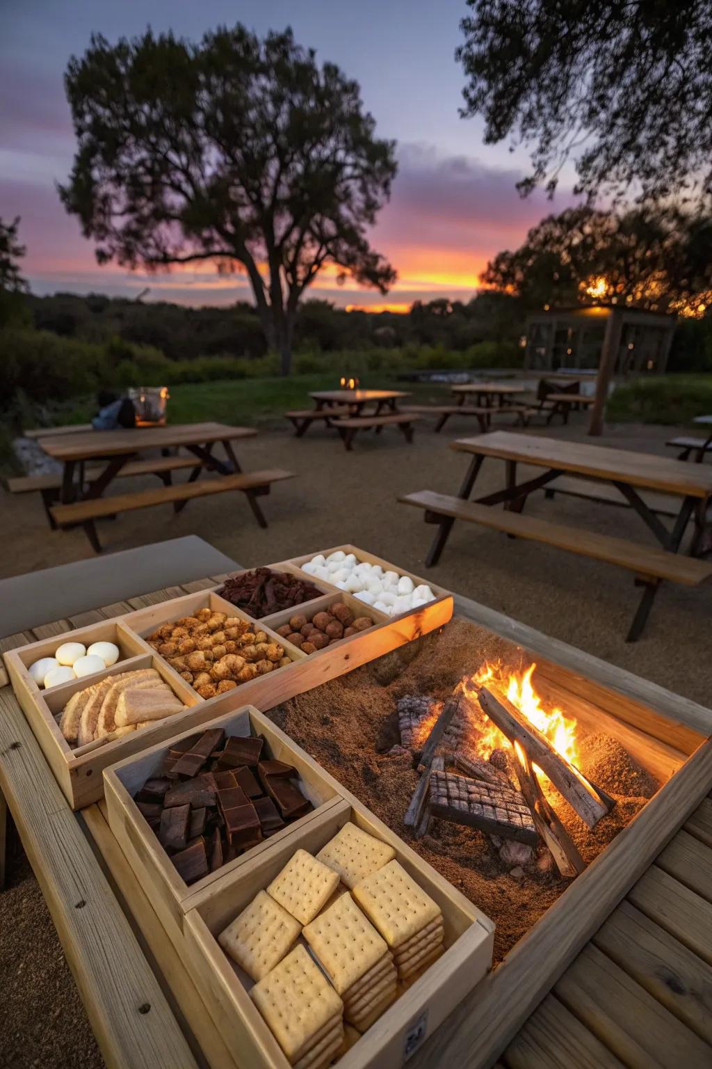 A cozy s'mores station for fun outdoor gatherings.