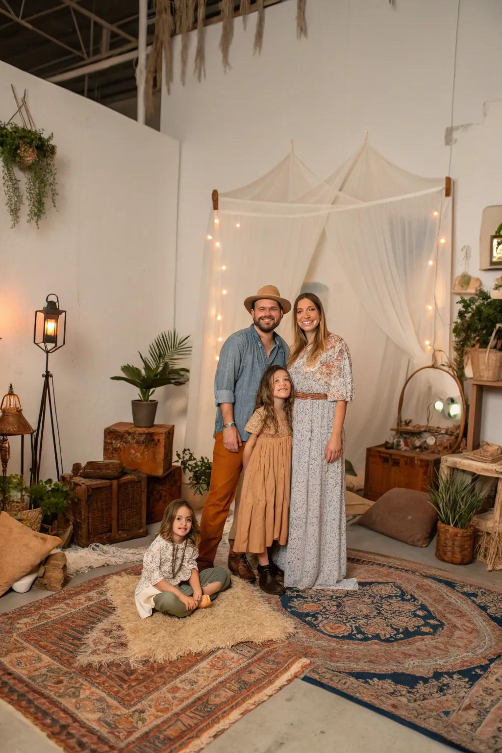 Bohemian dream settings bring creativity to family studio photos.