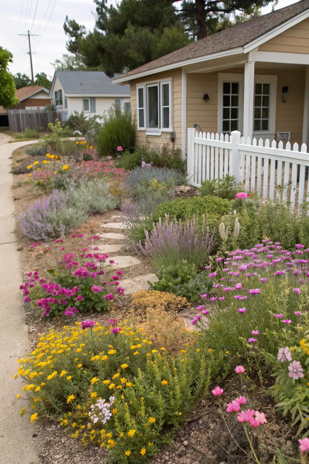 Wildflowers add seasonal color and charm.