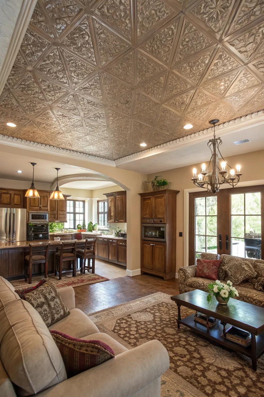 A unique ceiling design transforms the space into a standout area.