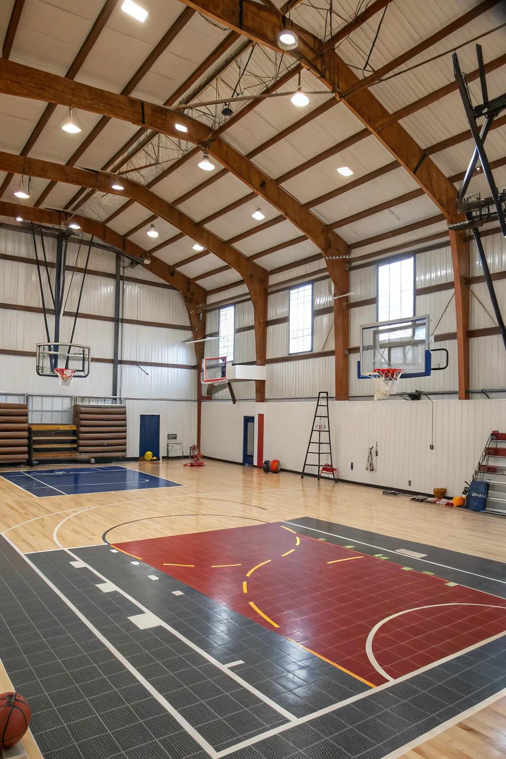 Stay active with an indoor sports court in your pole barn.