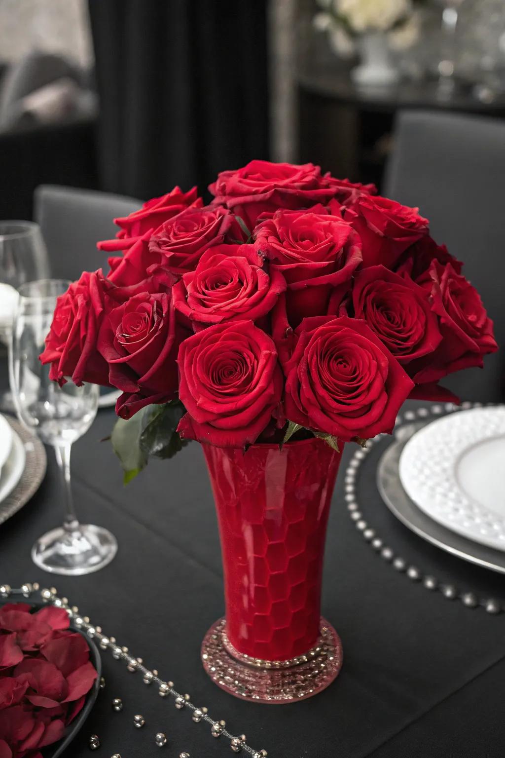 Striking Monochrome with Red Roses