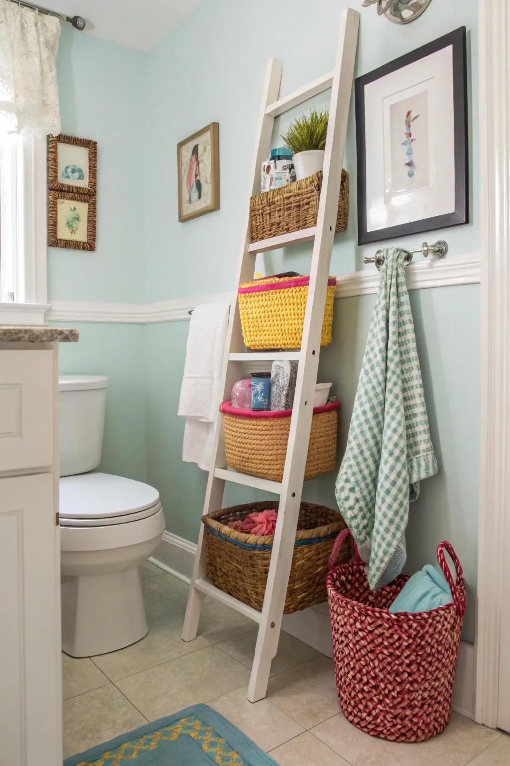 A decorative ladder adds both function and flair.