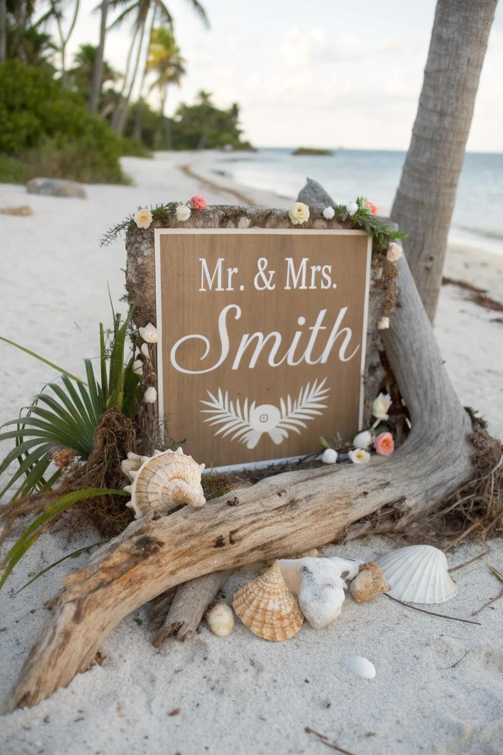 Integrating theme elements in plaques enhancing the wedding atmosphere.