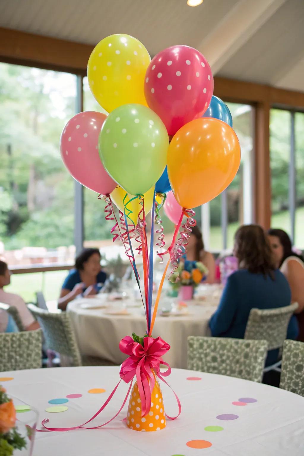 A lively balloon centerpiece bringing joy to the birthday celebration.