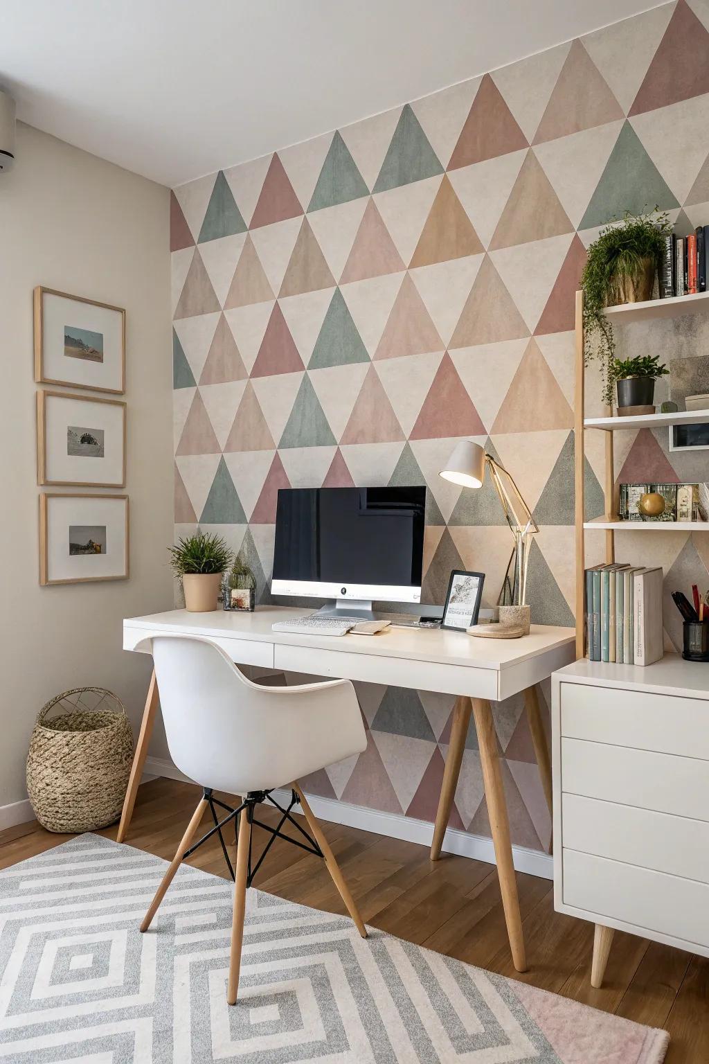 Geometric patterns provide a modern flair to the home office.