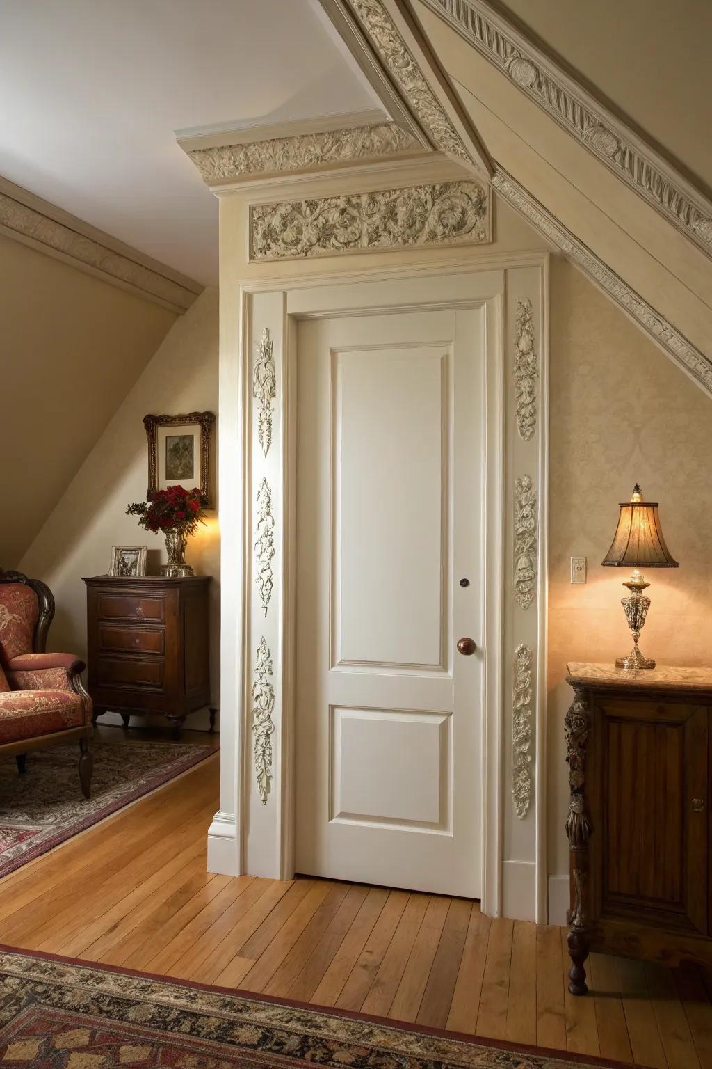 Decorative molding adds elegance to your attic entrance.