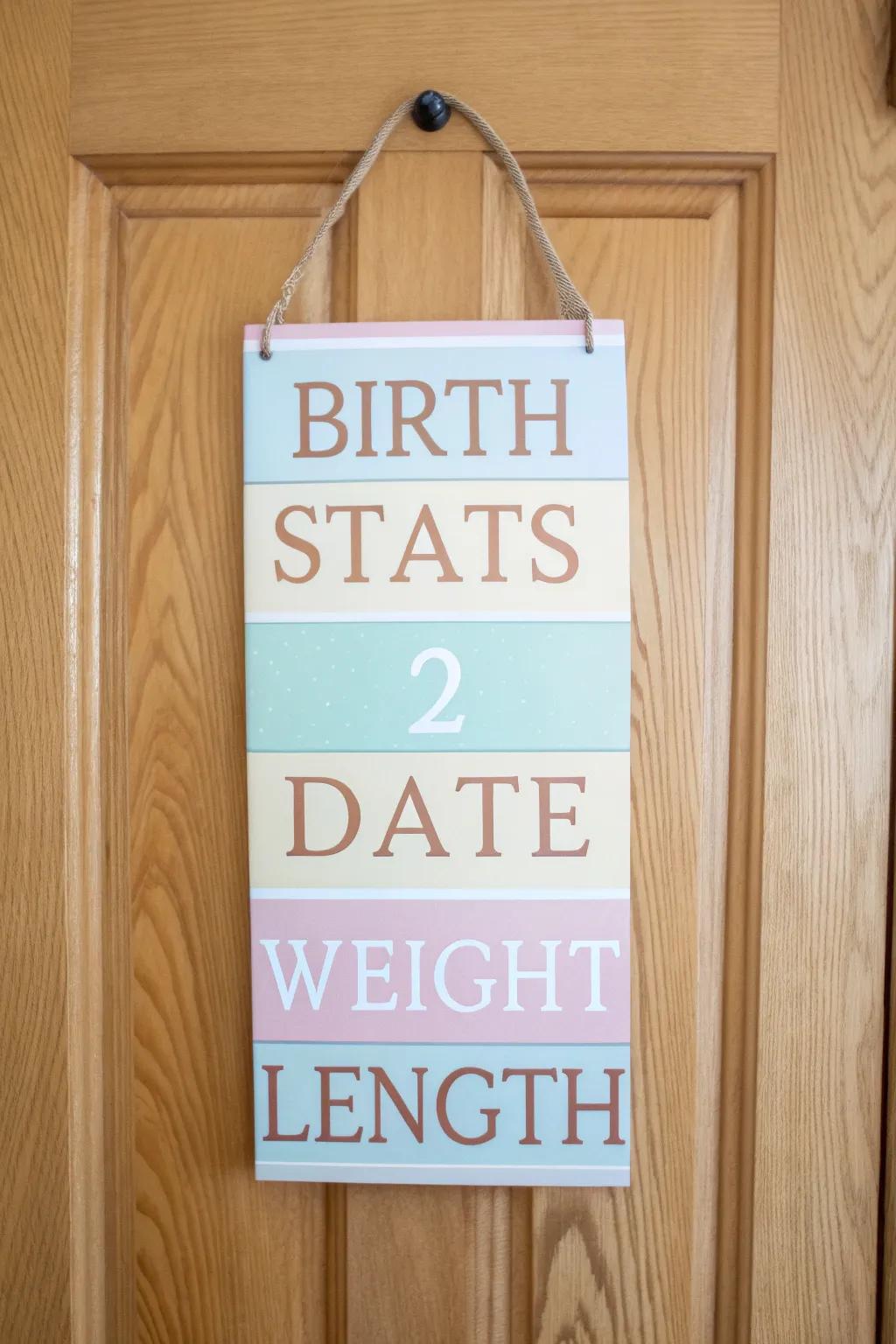An elaborate birth stats board capturing the memorable specifics of a newborn's entry.