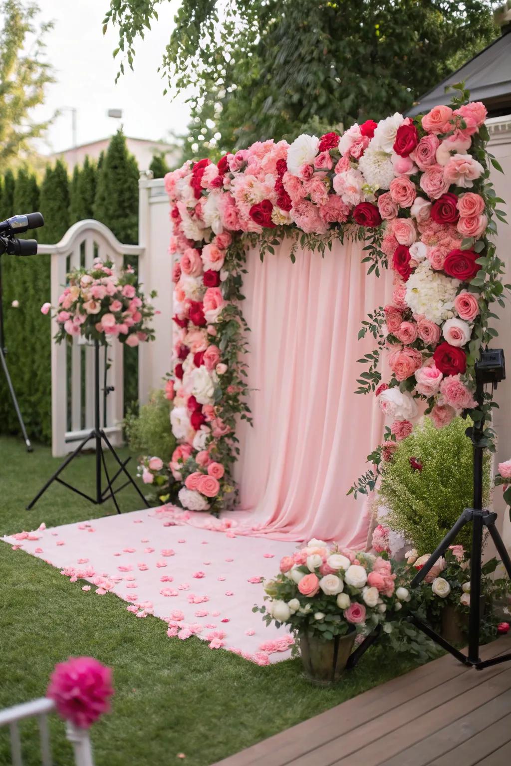 A stunning floral backdrop at a baby shower, perfect for capturing memorable photos.